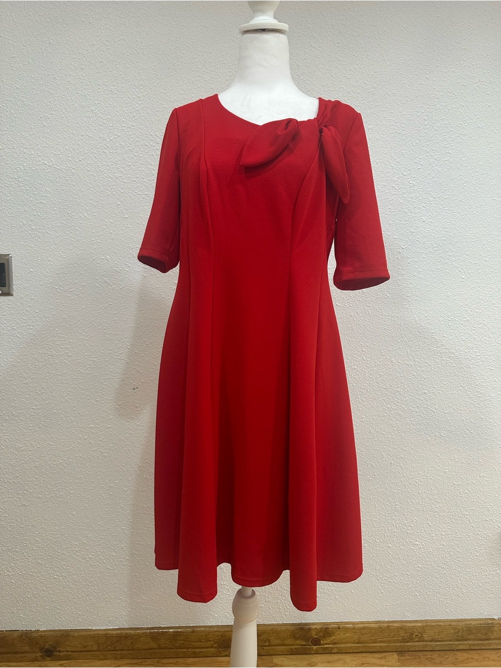 Elle Scarlet Midi Dress with Bow Detail